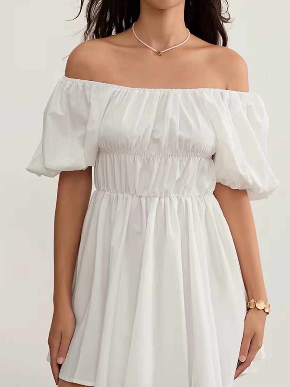 storets White Off-Shoulder Puff Sleeve Mini Dress